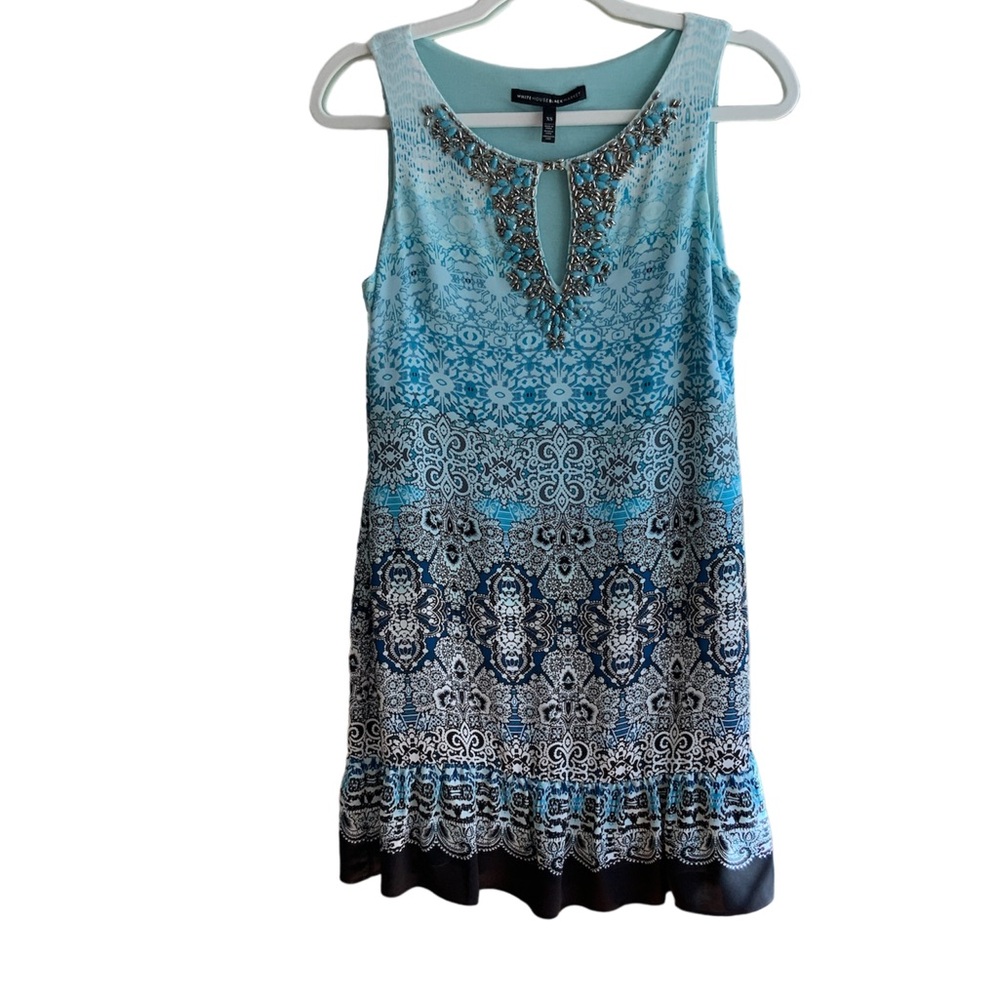WHBM Blue Summer Dress Keyhole Ombre - Beaded - Lined - Size XS